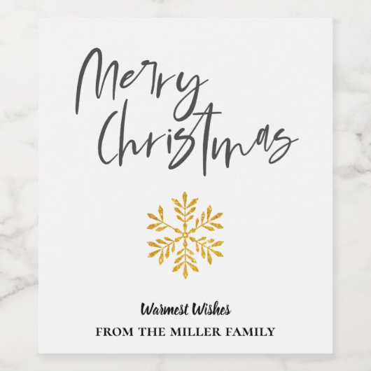 ミニマルエレガント金ゴールドスノーフレークメリークリスマス ワインラベル (シングルラベル)