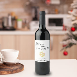 ミニマルエレガント金ゴールドスノーフレークメリークリスマス ワインラベル