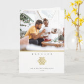 ミニマルエレガント金ゴールドスノーフレーク写真賛美 カード (黄色い花)