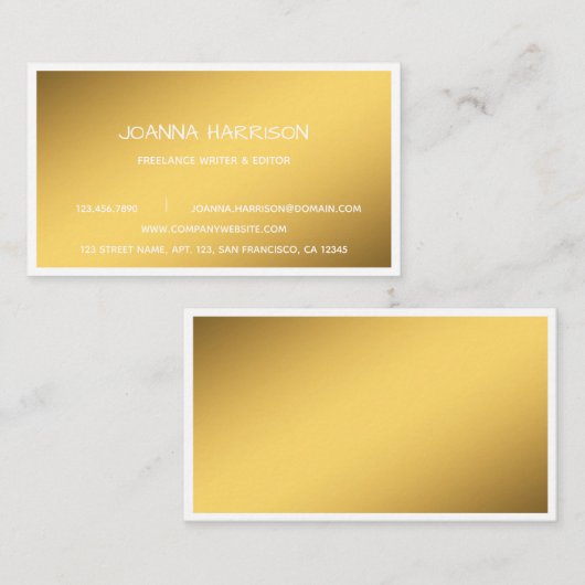 ミニマルエレガント金ゴールドホワイトエッジライタエディタ 名刺 (正面/裏面)