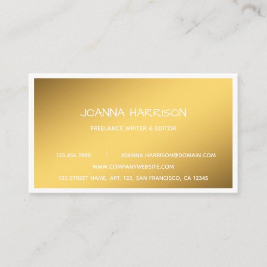 ミニマルエレガント金ゴールドホワイトエッジライタエディタ 名刺 (正面)