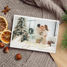 ミニマルエレガント金ゴールドメリークリスマスフォト