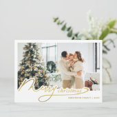 ミニマルエレガント金ゴールドメリークリスマスフォト シーズンカード (スタンド正面)