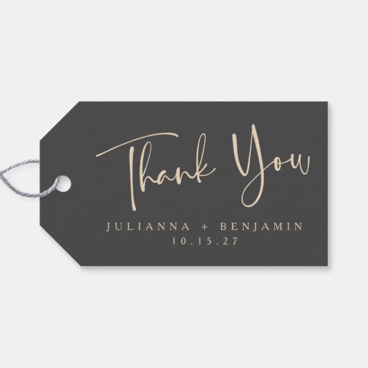 ミニマルエレガント黒の結婚文字パーソナライズされた ギフトタグ (裏面横)