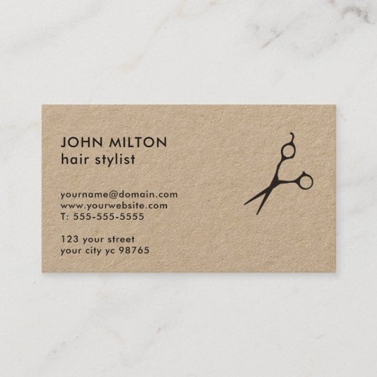 ミニマルエレガント クラフト用紙 ハサミ 美容師 名刺 (正面)