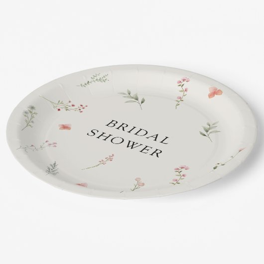 ミニマルエレガント ワイルドフラワー ブライダルシャワー ペーパープレート (アングル)