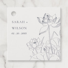 ミニマルエレガント《植物》スイレンフローラ結婚スケッチ フェイバータグ