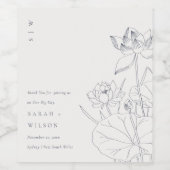 ミニマルエレガント《植物》スイレンフローラ結婚スケッチ ワインラベル (シングルラベル)