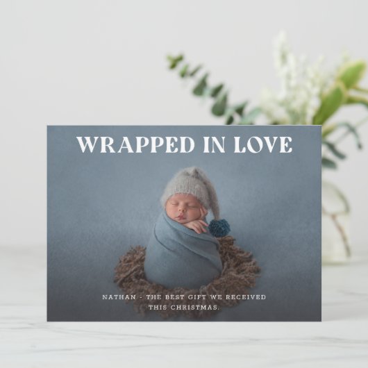 ミニマルエレガントBabys初めてのクリスマス写真 シーズンカード (スタンド正面)