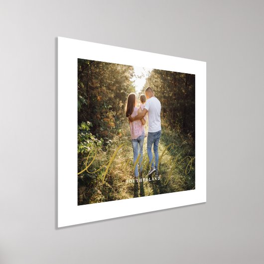 ミニマルエレガントFamily Script Overlayの写真カスタム 箔ポスター (レイダウン)