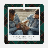 ミニマルエレガントGreen Plaid Christmas Coule Photo メタルオーナメント (裏面)