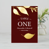 ミニマルエレガントMaroon Greeneryテーブル番号 箔招待状 (立ち正面)