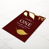 ミニマルエレガントMaroon Greeneryテーブル番号 箔招待状 (回転した状態)