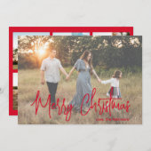 ミニマルエレガントRed Script Photo モダン Christmas シーズンカード (正面/裏面)