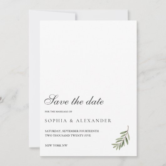 ミニマルオリーブの枝 Save the Date  招待状 (正面)