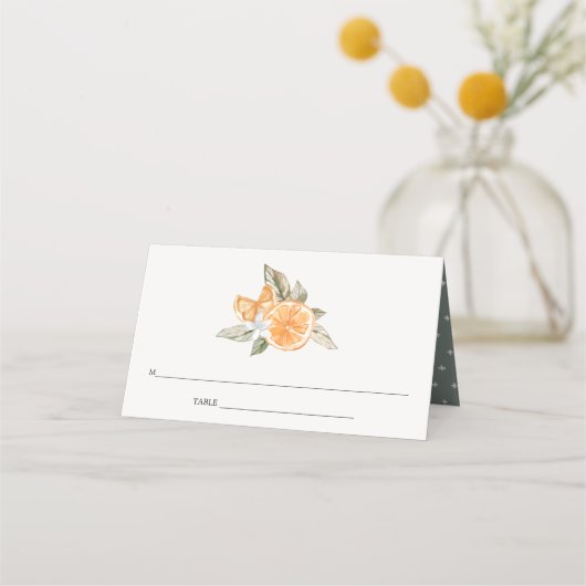 ミニマルオレンジ ボタニカル ウォーターカラー ブライダルシャワー プレイスカード (裏面)