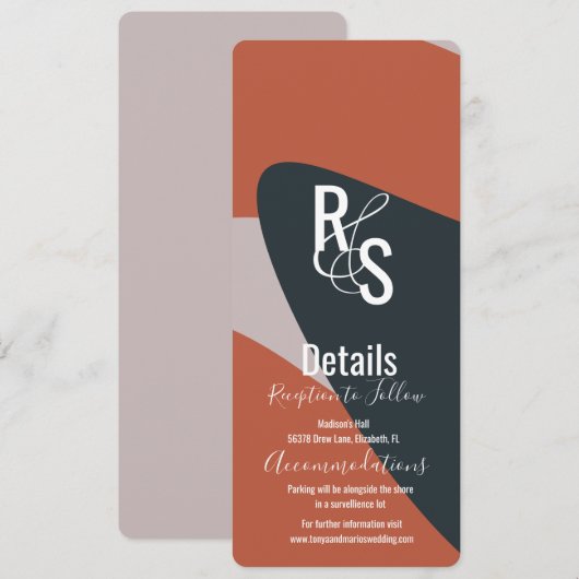 ミニマルオーガニックリストテラコッタブルー結婚ズ詳細 招待状 (正面/裏面)