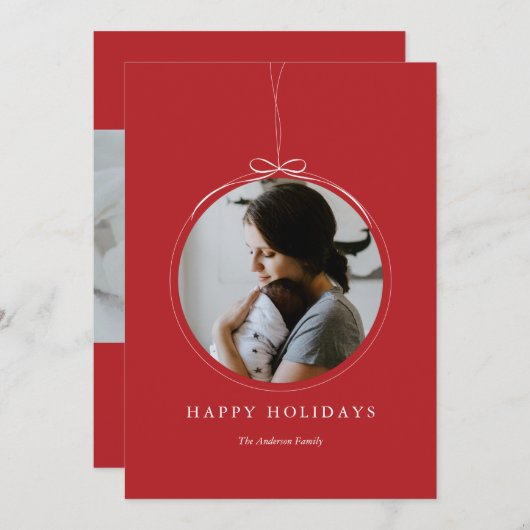 ミニマルオーナメントフレームフォトホリデーカード シーズンカード (正面/裏面)