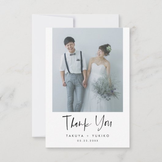 ミニマルカジュアルスClean結婚スクリプトの写真 サンキューカード (正面)