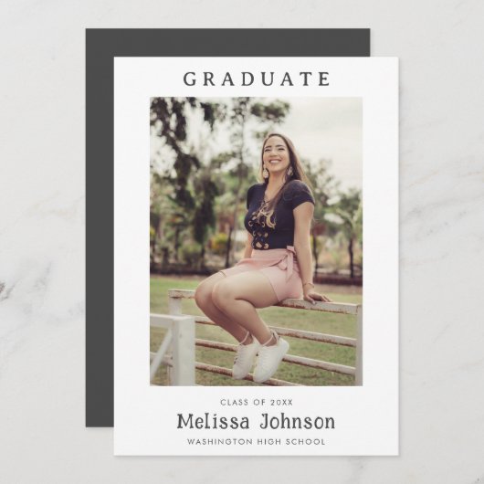 ミニマルカスタムな写真卒業発表 招待状 (正面/裏面)