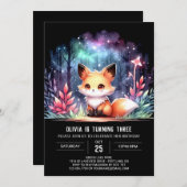 ミニマルカスタムキツネ誕生日デジタル 招待状 (正面/裏面)