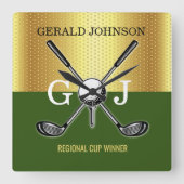 ミニマルカスタムスエレガントゴルフモノグラム スクエア壁時計 (正面)