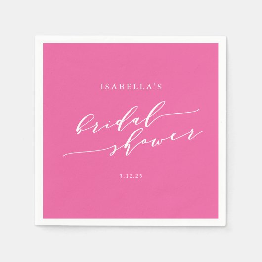 ミニマルカスタムスクリプトブライダルシャワーホットピンク スタンダードカクテルナプキン (正面)