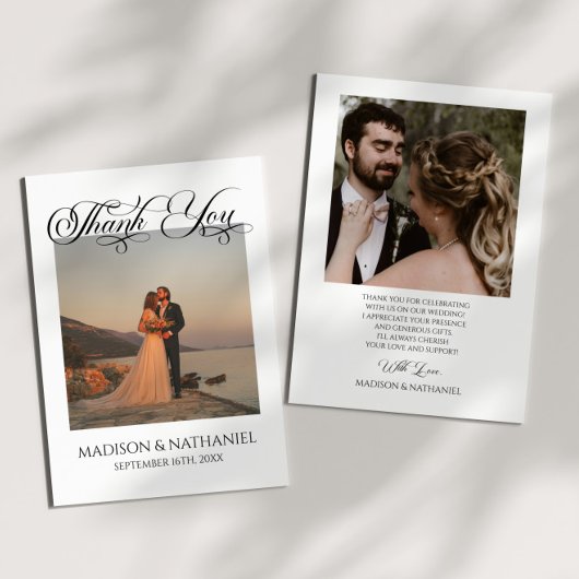 ミニマルカスタムス写真クラシックエレガントな結婚式 サンキューカード