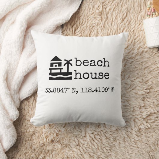 ミニマルカスタムビーチハウスGPS座標ギフト クッション (ブランケット)