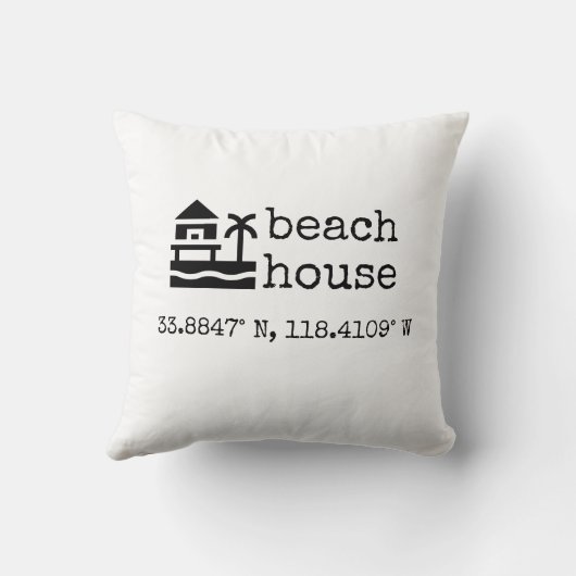ミニマルカスタムビーチハウスGPS座標ギフト クッション (裏面)