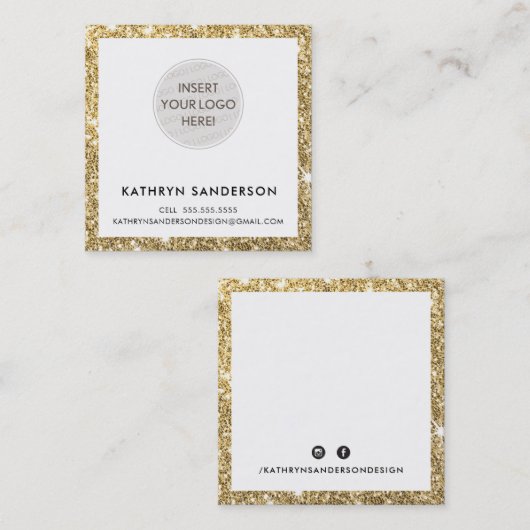 ミニマルカスタムモダングリッターブラック スクエア名刺 (正面/裏面)