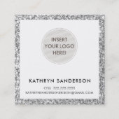 ミニマルカスタムモダンロゴのシックなシルバーグリッター スクエア名刺 (正面)