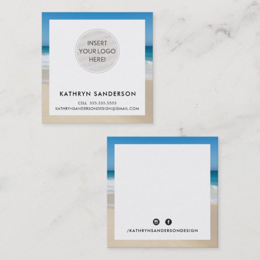 ミニマルカスタムモダンロゴのシックな熱帯ビーチ スクエア名刺 (正面/裏面)