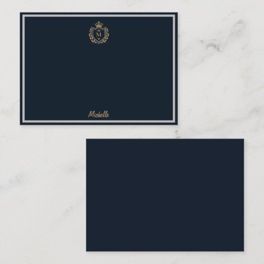 ミニマルカスタムモノグラム名王室の紋エンブレム ノートカード (正面/裏面)