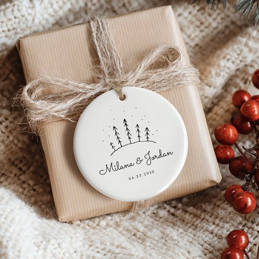 ミニマルカスタムリストのカップル名モダン日付Photo C セラミックオーナメント