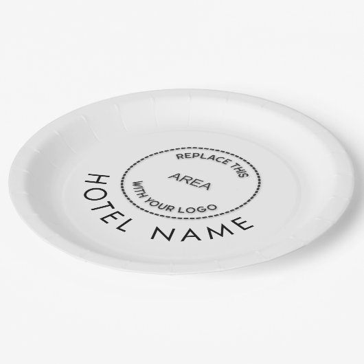 ミニマルカスタムリストのホテル名任意の色 ペーパープレート (アングル)