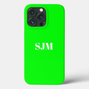 ミニマルカスタムリストのモノグラム名ネオングリーンスクリーン iPhone 13 PROケース