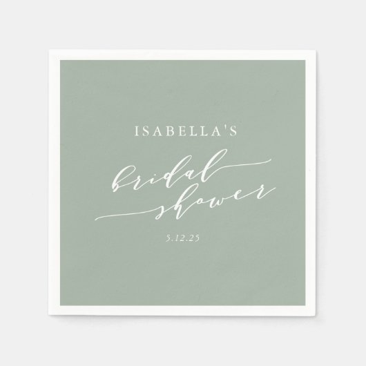 ミニマルカスタムリストダスティージュセージグリーンブライダルシャワー スタンダードカクテルナプキン (正面)