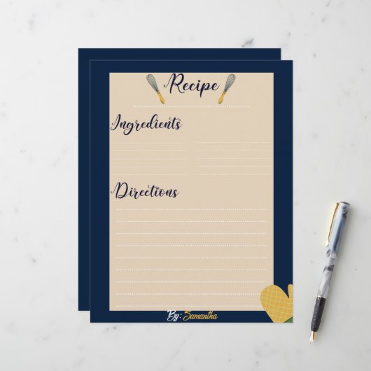 ミニマルカスタムリストブルー料理レシピシート (正面/裏面インサイチュ)