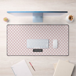 ミニマルカスタムリストミュートされたピンクシェードプレイドパターン デスクマット