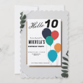 ミニマルカスタムリストレトロバルーン誕生日 招待状 (正面)