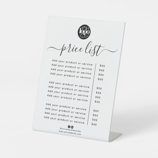 ミニマルカスタムリストロゴのビジネス価格表 台座サイン (正面)