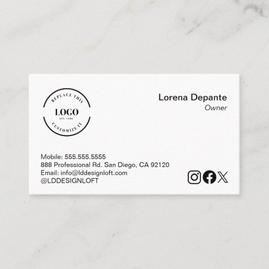 ミニマルカスタムリストロゴソーシャルメディアQRコード 名刺 (正面)