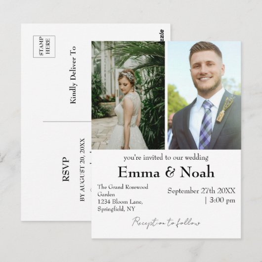 ミニマルカスタム主義フォトバジェット結婚式招待状 ポストカード (正面/裏面)