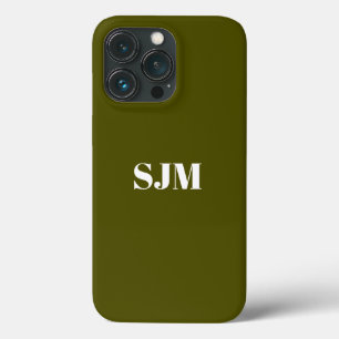ミニマルカスタム主義モノグラム名オリーブ苔グリーン iPhone 13 PROケース