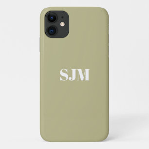 ミニマルカスタム主義モノグラム名セージ緑の白 iPhone 11 ケース