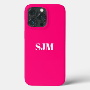 ミニマルカスタム主義モノグラム名ホットピンク明るい赤紫色 iPhone 13 PROケース