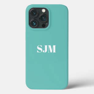 ミニマルカスタム主義モノグラム名ライトティール(緑がかった色)ホワイト iPhone 13 PROケース