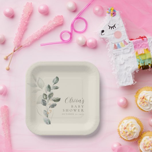 ミニマルカスタム主義金ゴールド緑のベビーシャワー ペーパープレート (パーティー)