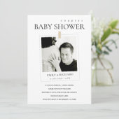 ミニマルカスタム写真カップル赤ちゃんシャワー招待状 サンキューカード (スタンド正面)